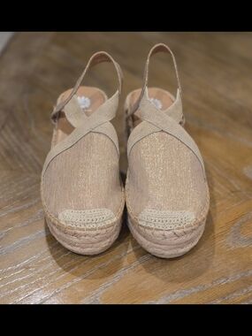 Yellow Box Glittered Beige Espadrille Slingback Flats